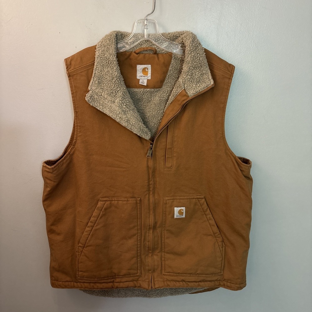 Carhartt Washed Duck Mock Neck Vest Sherpa Lined Brown 104277-BRN‎ Large Tall
